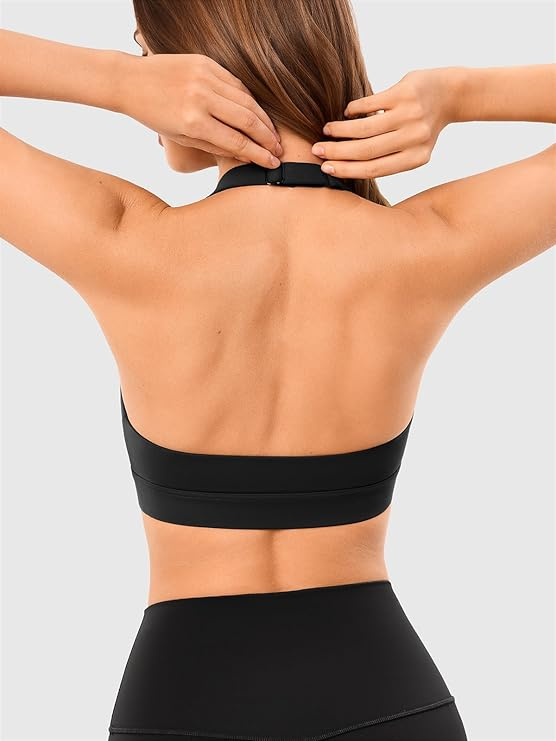 Women’s Open-Back Halter Sports Bra - Padded High-Support Crop Top