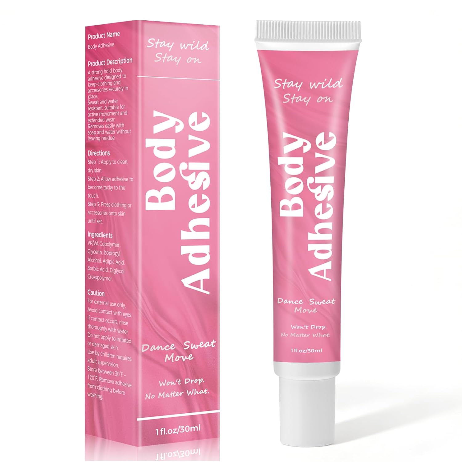 Body Adhesive Glue for Clothes & Skin, Fabric-Safe Body Glue, Sweat-Resistant & Washable, Fashion Glue Tape for Dancers, Socks, Leotards, Bras, Wigs, Costumes, Cosplay, Holds All Day, Fast Drying