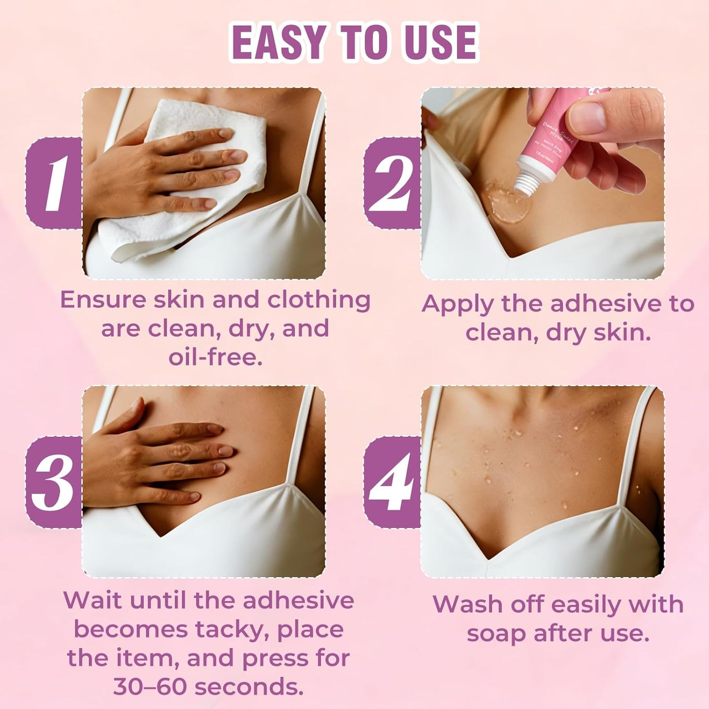 Body Adhesive Glue for Clothes & Skin, Fabric-Safe Body Glue, Sweat-Resistant & Washable, Fashion Glue Tape for Dancers, Socks, Leotards, Bras, Wigs, Costumes, Cosplay, Holds All Day, Fast Drying