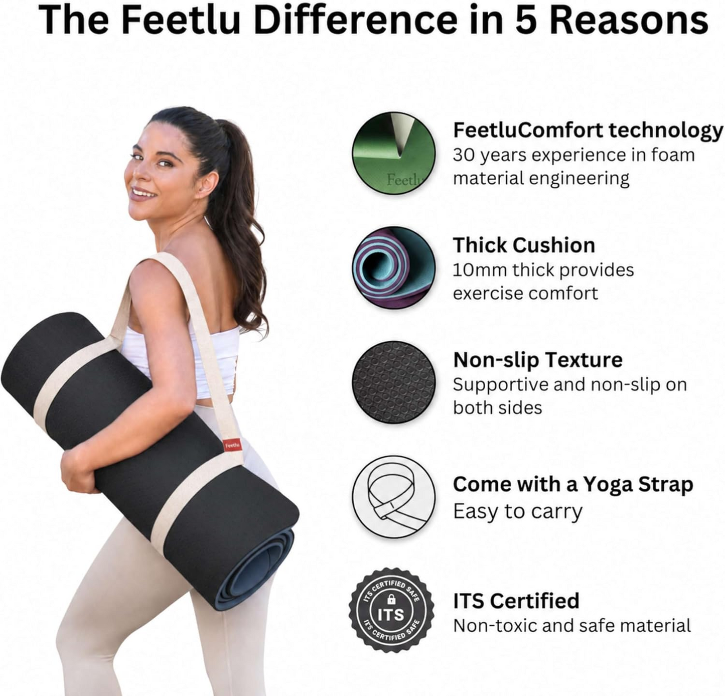 72 x 24 Inch Extra Thick 10mm NBR Foam Yoga Mat with Carry Strap