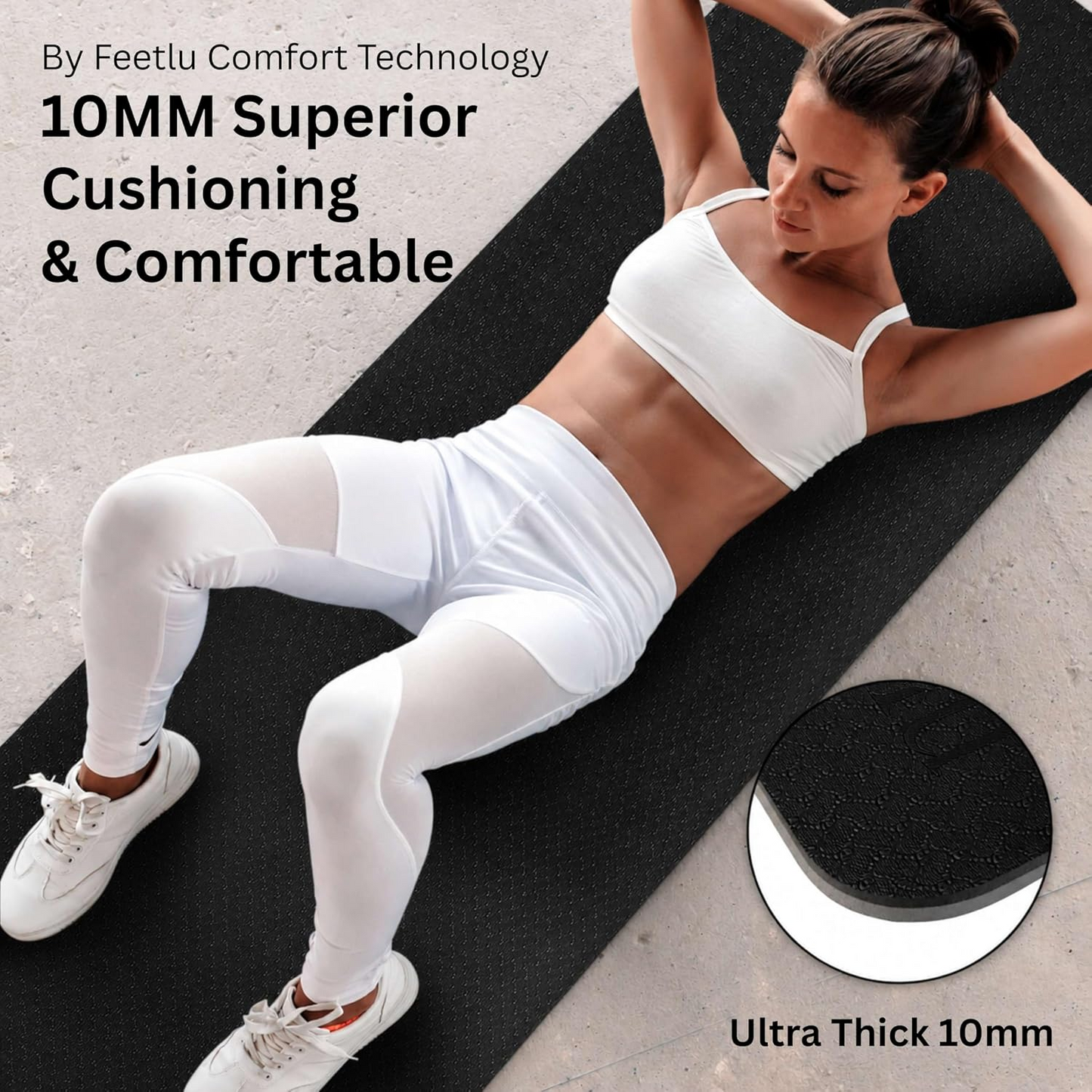 72 x 24 Inch Extra Thick 10mm NBR Foam Yoga Mat with Carry Strap