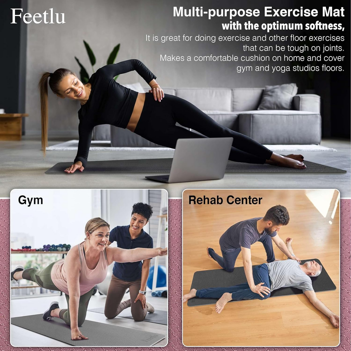 72 x 24 Inch Extra Thick 10mm NBR Foam Yoga Mat with Carry Strap