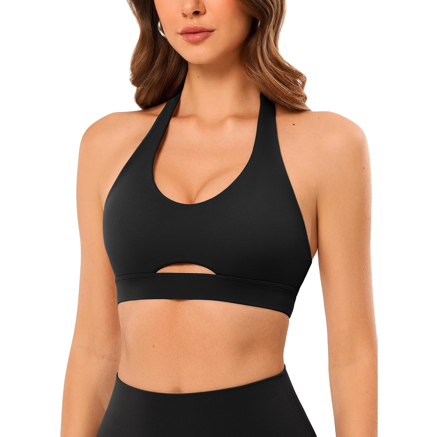 Women’s Open-Back Halter Sports Bra - Padded High-Support Crop Top